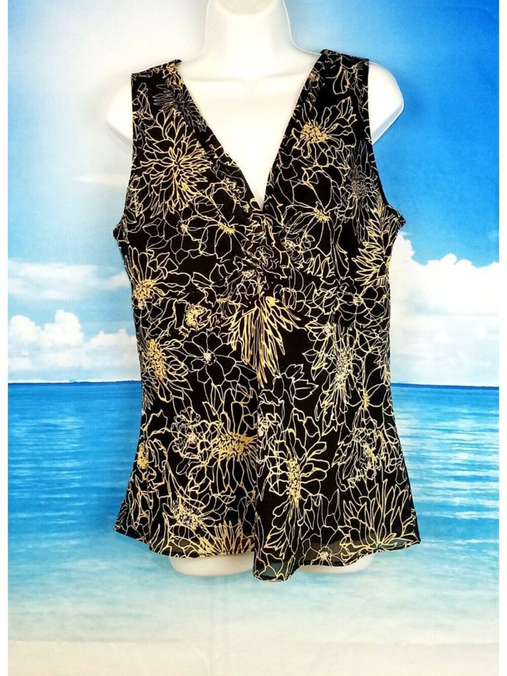 CASUAL CORNER Womans BLACK & GOLD Top LINED shirt FITTED Lightweight size XL 1x - Picture 2 of 6